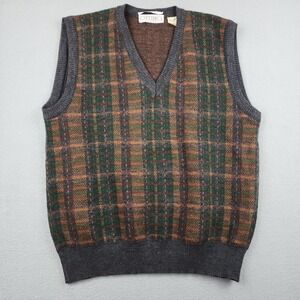 Ottimo Sweater Vest Mens Medium Multicolor Plaid V Neck Knit Wool Acrylic Italy
